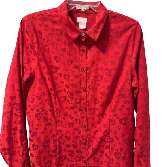 Chicos Red Heart Pattern Button-Up Shirt Size Medium Shirt - Picture 6 of 12